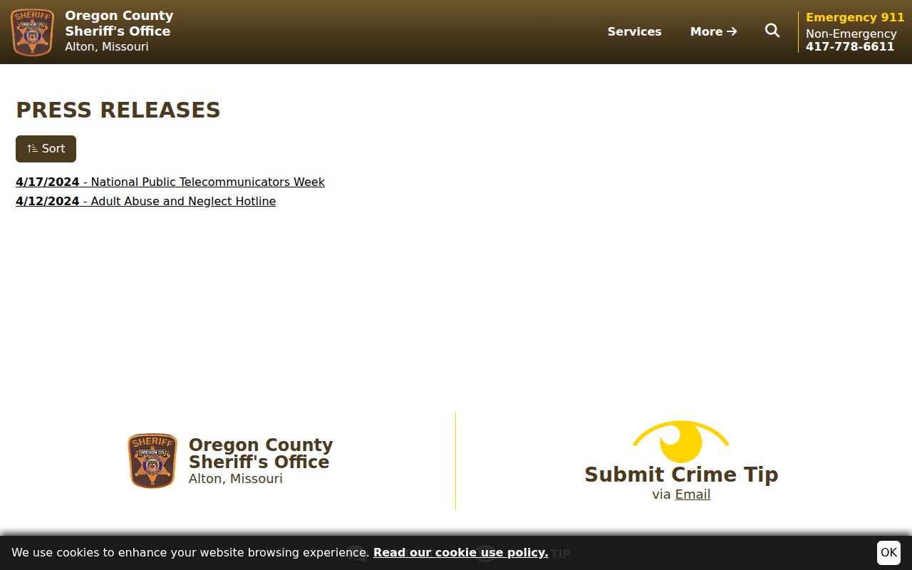 Oregon County arrest history official sheriff press-release archive
