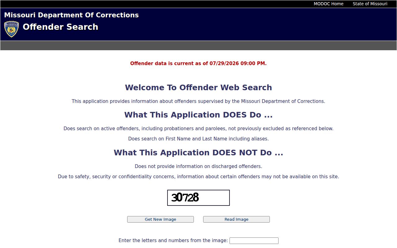 Oregon County criminal record follow-up through Missouri DOC Offender Search