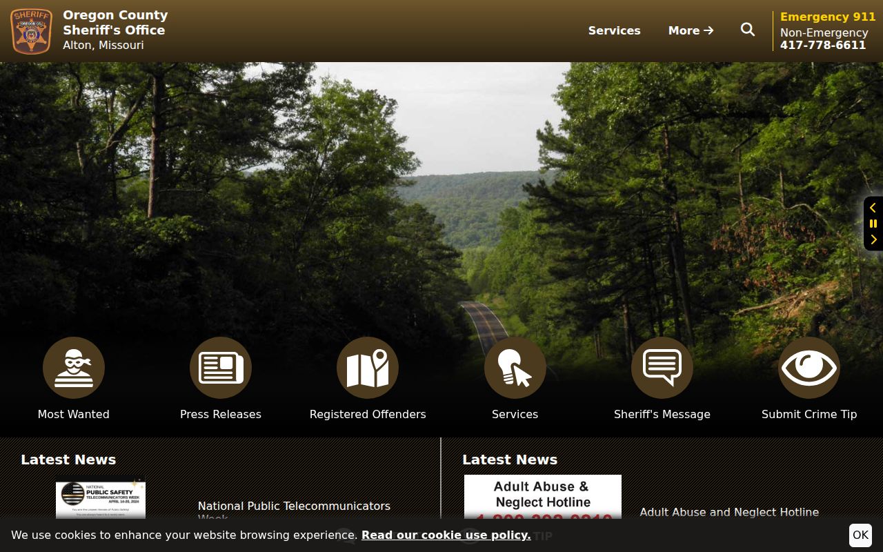 Oregon County criminal records and official sheriff homepage
