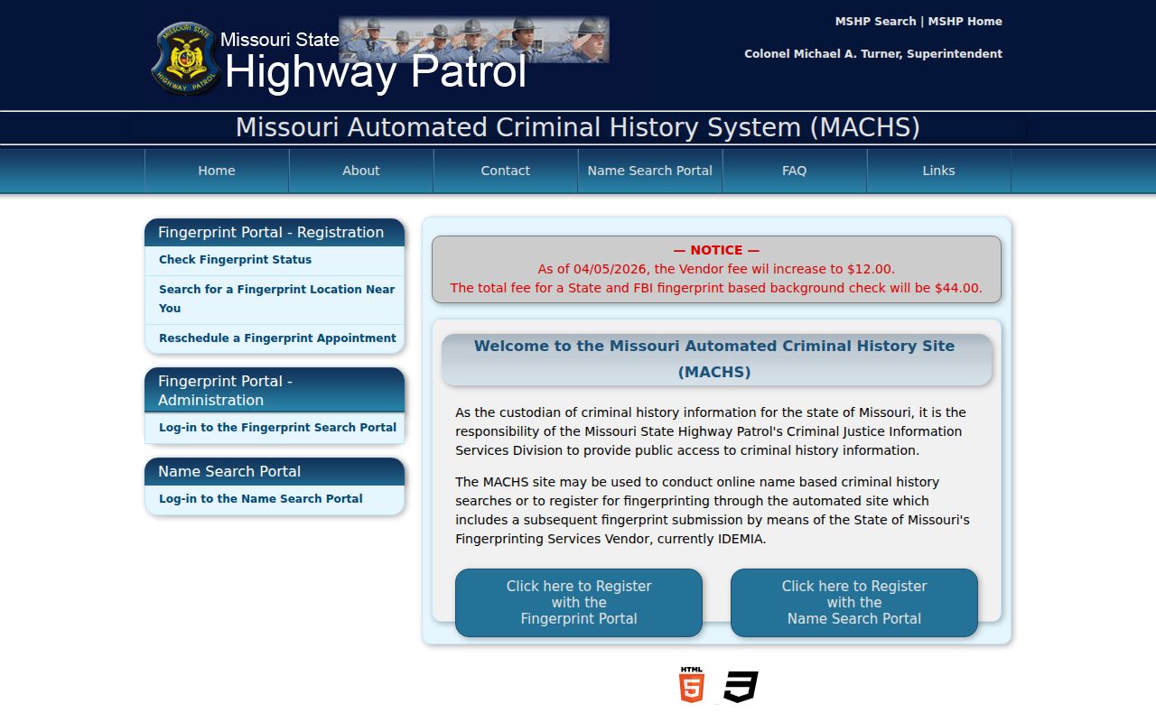 Oregon County criminal history fingerprint search portal