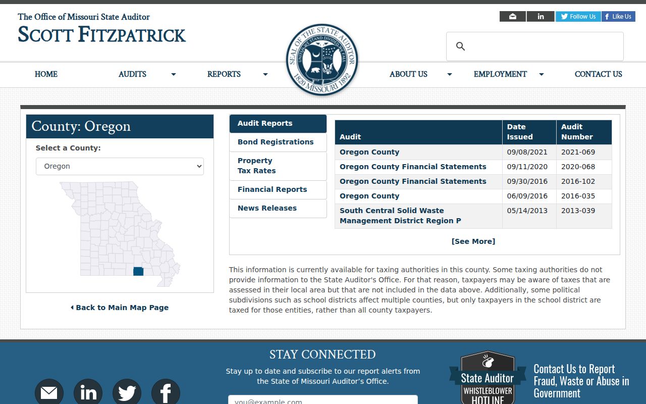 Koshkonong criminal records and Missouri State Auditor local-government table