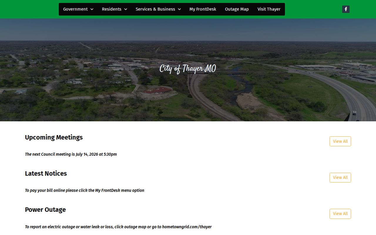 Official City of Thayer page for local criminal record contacts