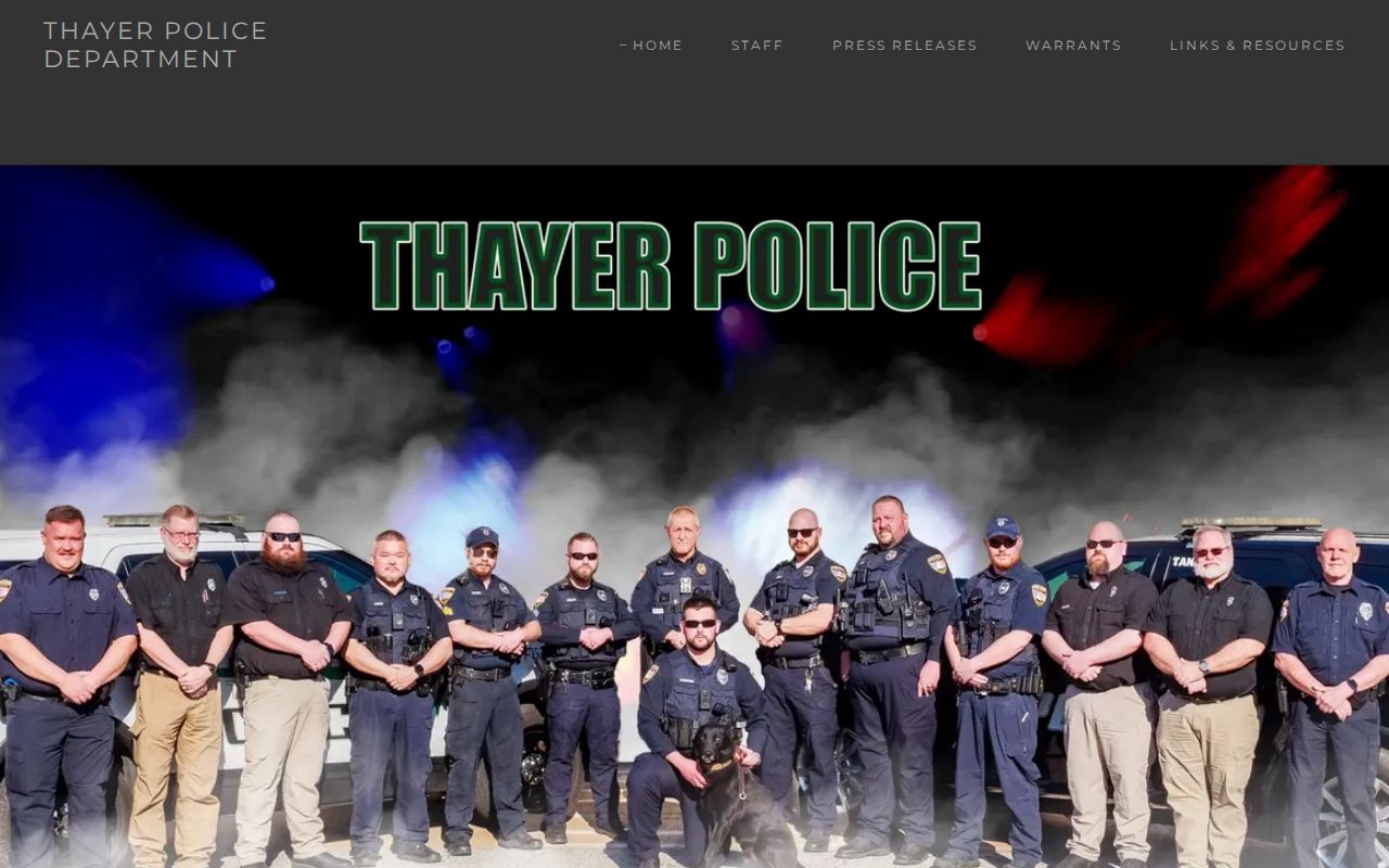 Thayer Police Department official page for criminal and incident records