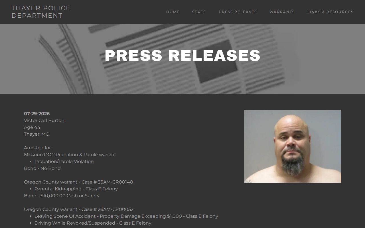 Thayer Police official arrest and citation release channel